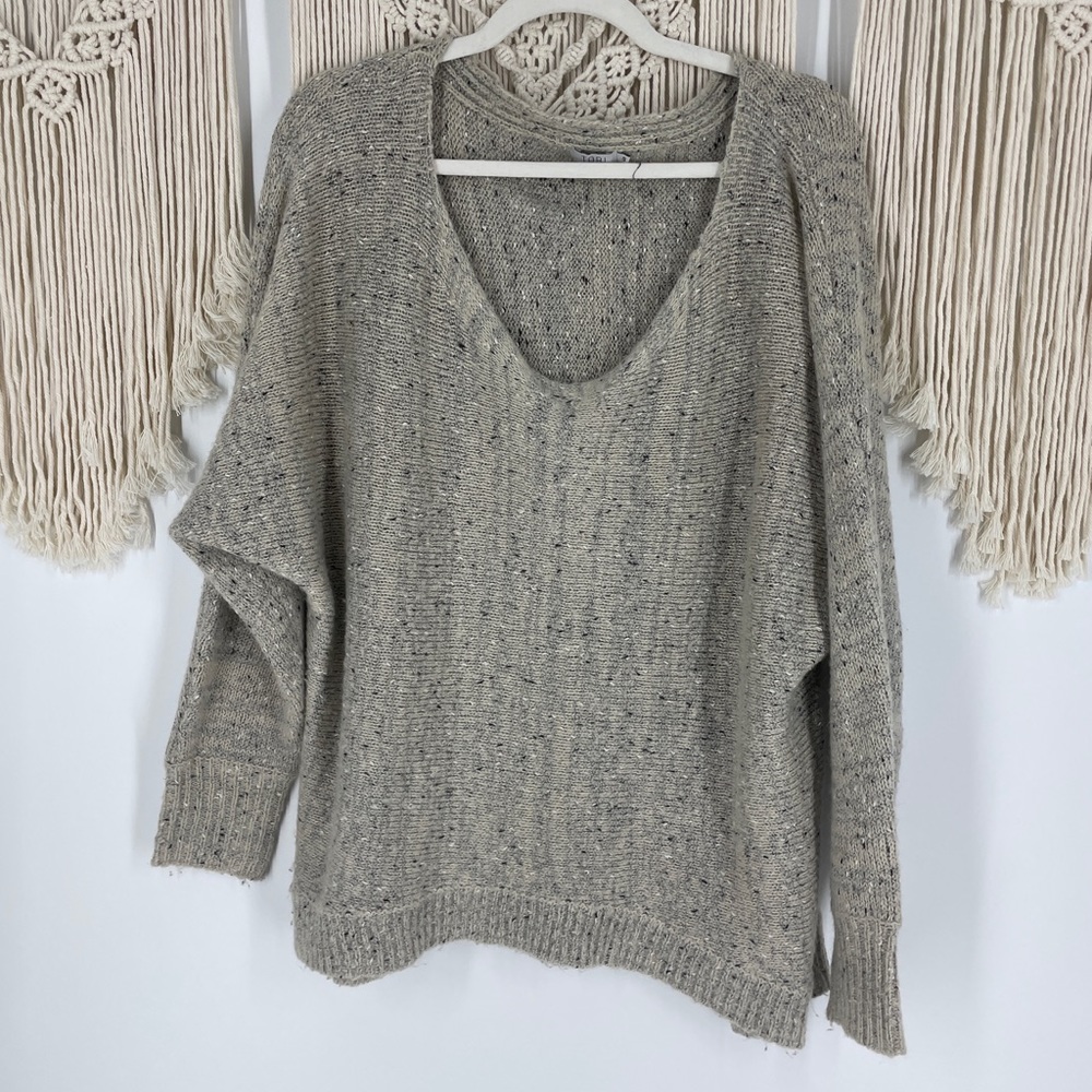 Tobi Speckled Taupe V-Neck Knit Sweater